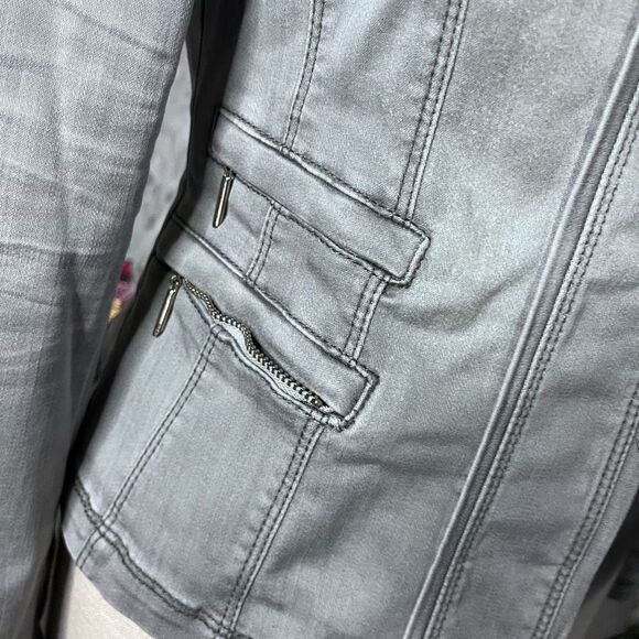 White House Black Market quilted denim jacket military moto cut sz 2 - Picture 9 of 11